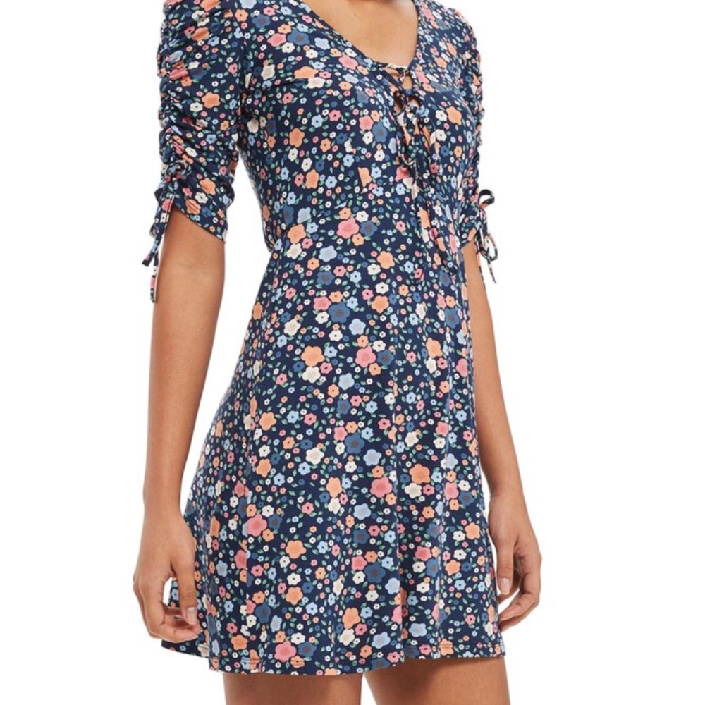 Topshop Tie Sleeve Floral Minidress